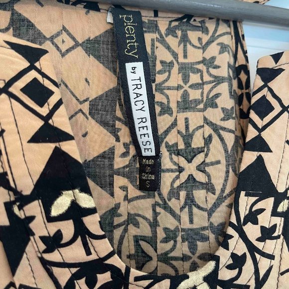 Anthropologie Plenty by Tracy Reese tank blouse beige black pattern small  EUC - Picture 3 of 8